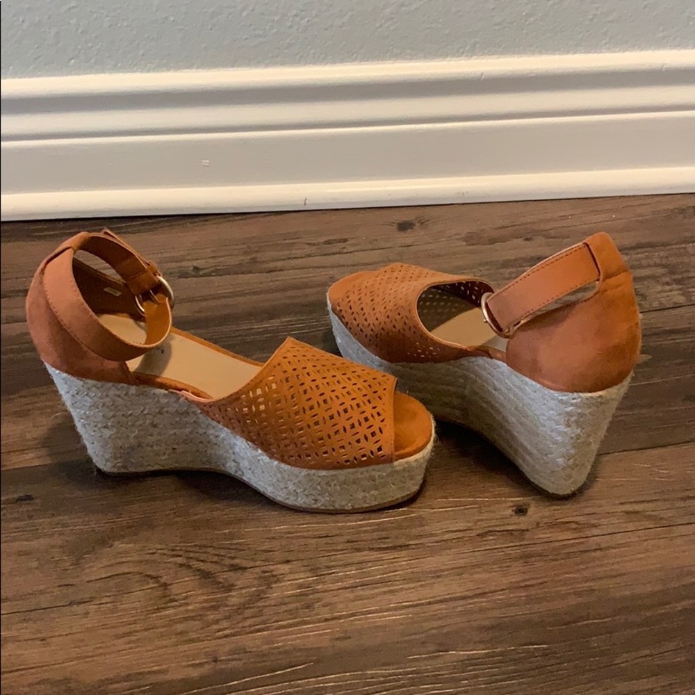 Super cute burnt orange wedges with ankle strap